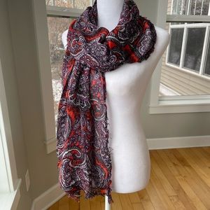 The Limited Violet Orange White Paisley Print Sheer Fringe Wrap Scarf